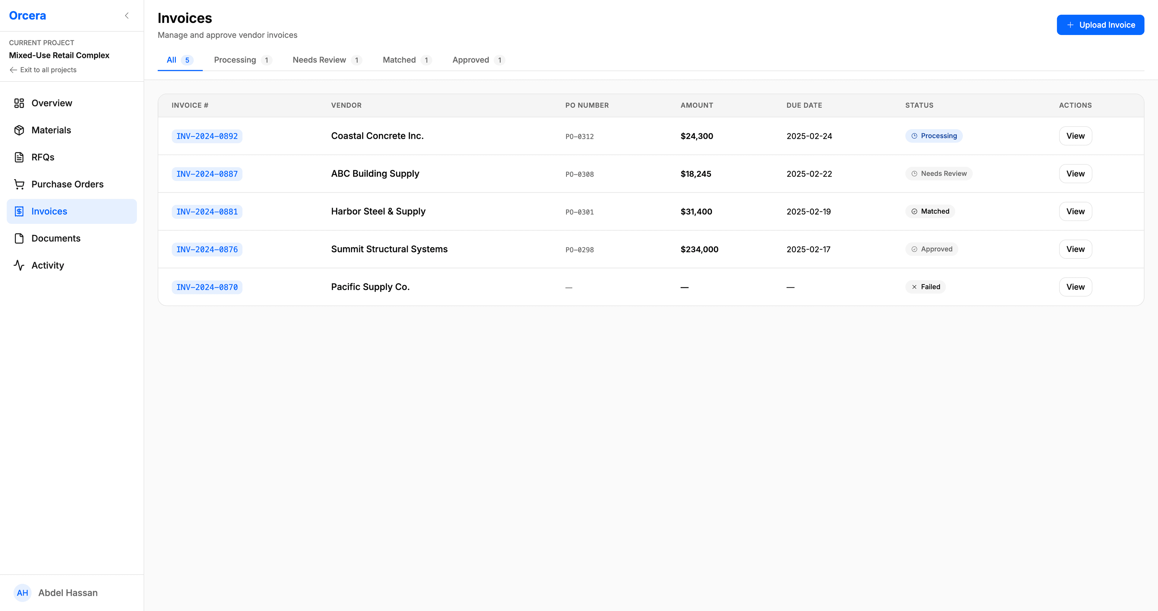 Invoice Matching Dashboard - Automated invoice approval and PO matching