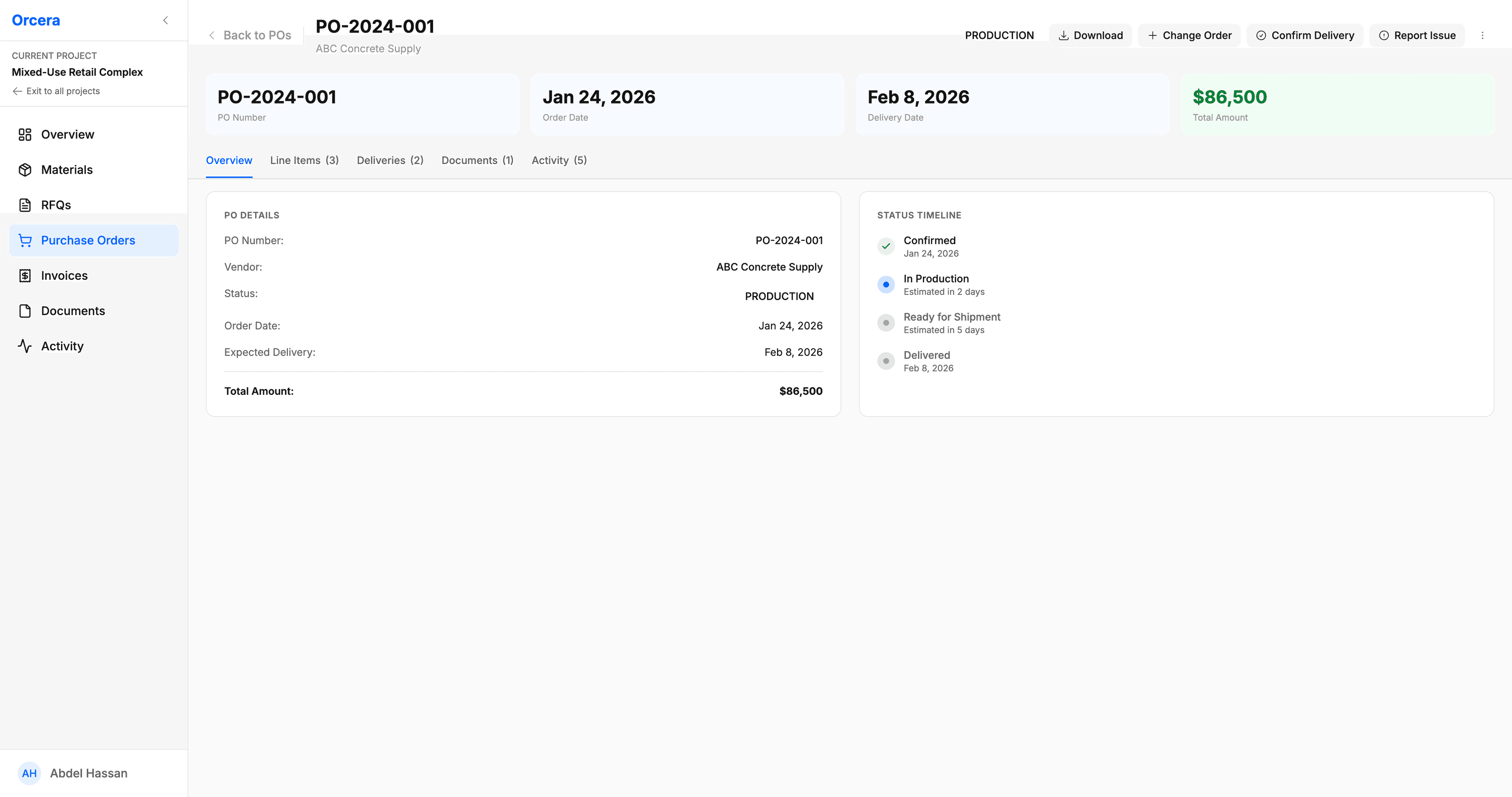 Purchase Order Detail with Delivery Timeline - Track orders and manage deliveries